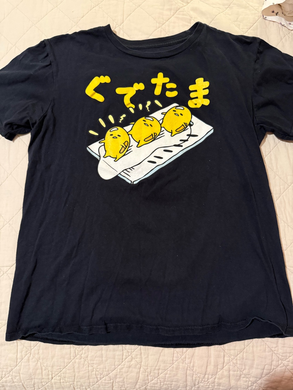 Gudetama Graphic Short-Sleeve Tee - Black with Yellow Print